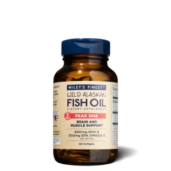 Wiley's Finest divje aljaško ribje olje Peak DHA, 60 mehkih kapsul z omega-3 maščobnimi kislinami DHA in EPA