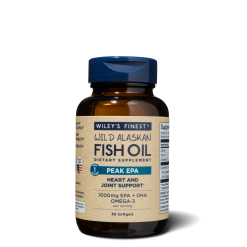 Wiley's Finest Peak EPA 30 mehkih kapsul z visoko vsebnostjo omega-3 EPA za podporo srcu in sklepom.